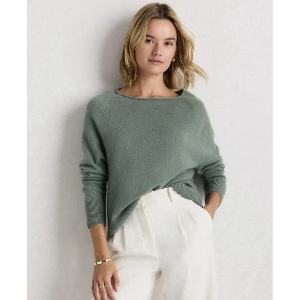 Quince Women's Medium 100% Mongolian Cashmere Boatneck Sweater Sea Spray Green